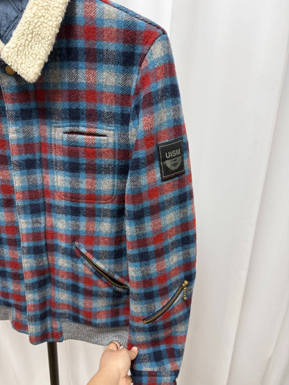 Undercover Checked Shearling Collar Jacket