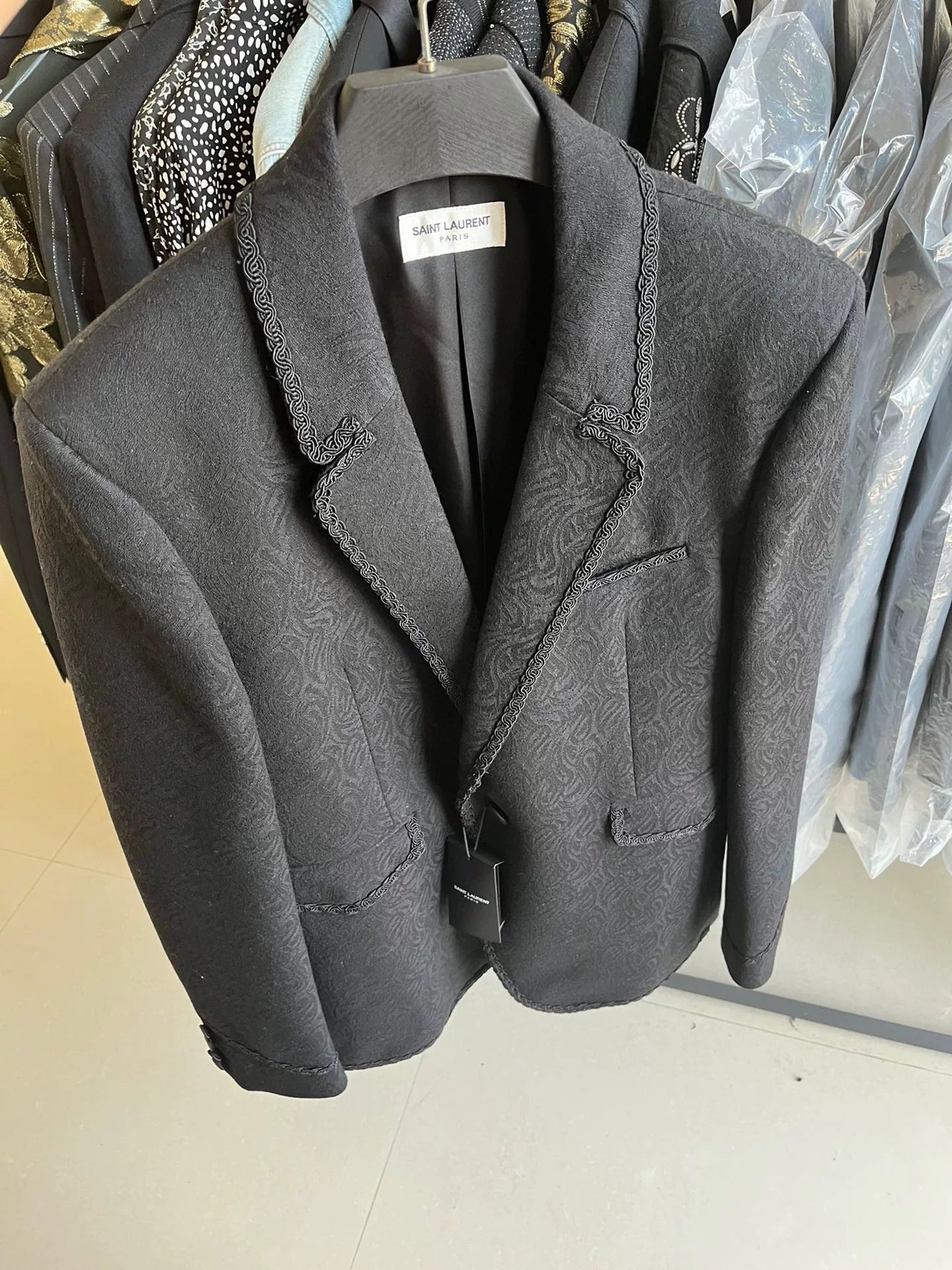 Saint Laurent Black Floral Chain Trim Suit