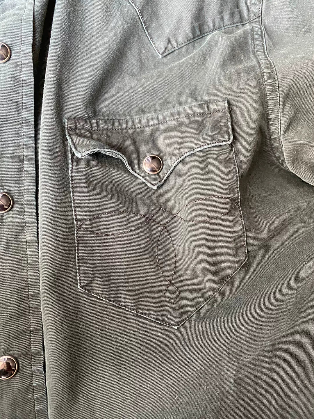 rrl western shirt in dark green shade