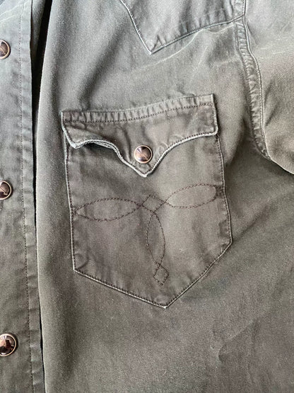 rrl western shirt in dark green shade