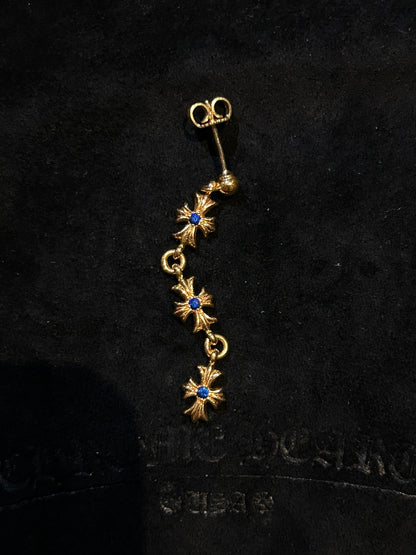 Chrome Hearts 22k Gold Blue Diamond Triple Stud Earrings