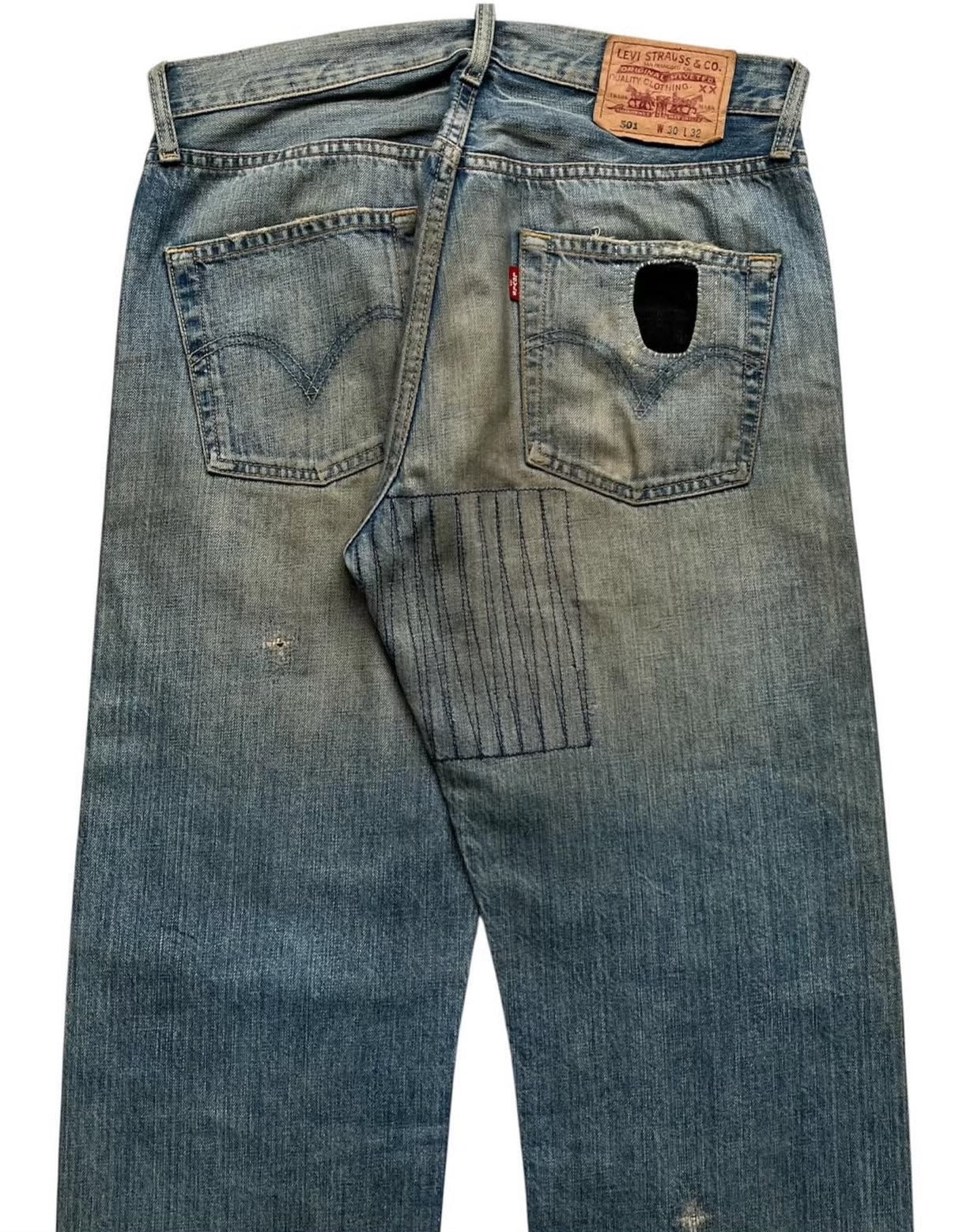 Vintage Levi's 501 Distressed Patchwork Blue Denim