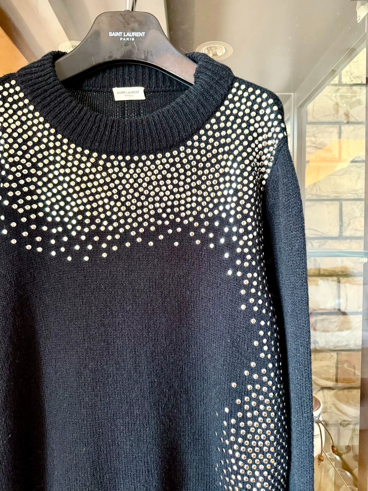 saint laurent black studded wool sweater