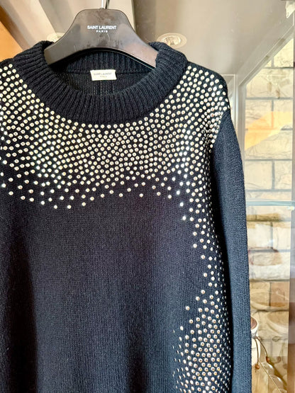saint laurent black studded wool sweater