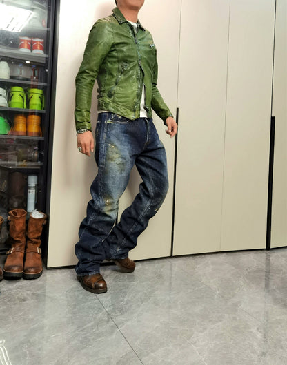 Giorgio Brato Vintage Dark Green Leather Jacket