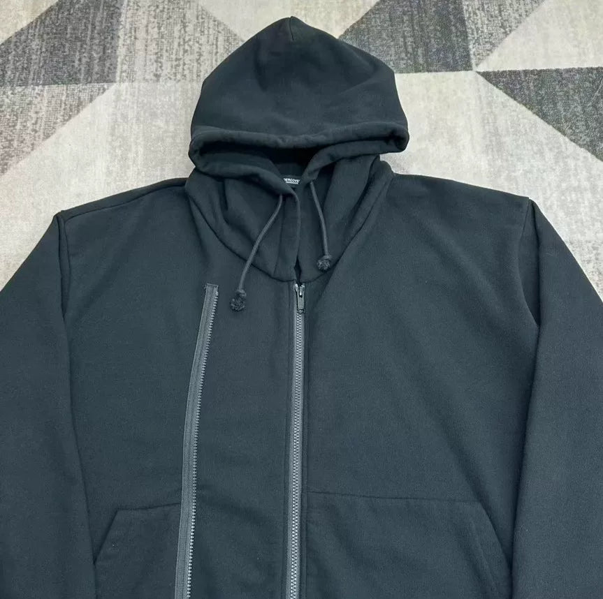 black oversized hoodie with double zipper