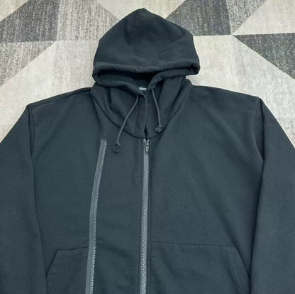 black oversized hoodie with double zipper