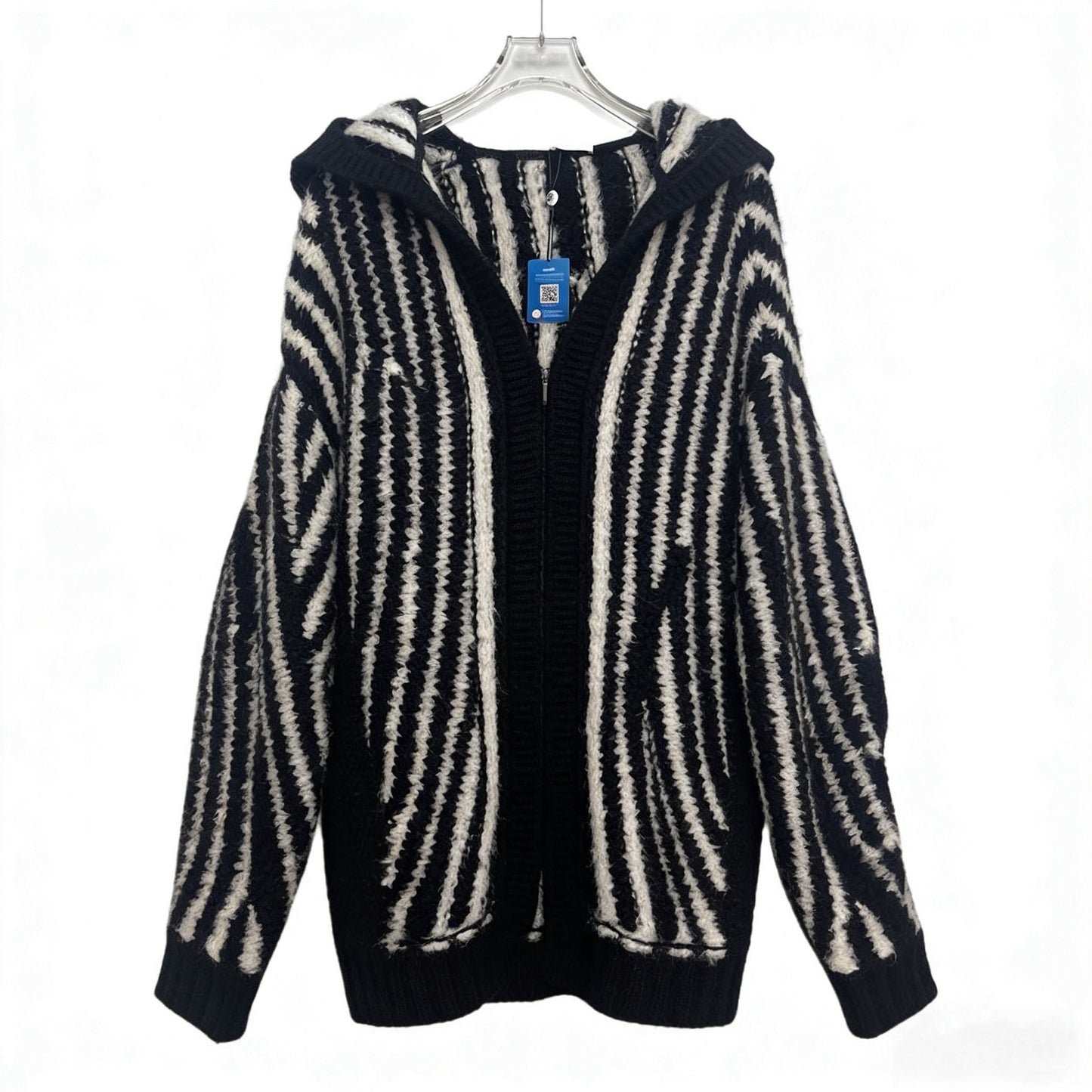 YSL Black White Striped Hooded Cardigan