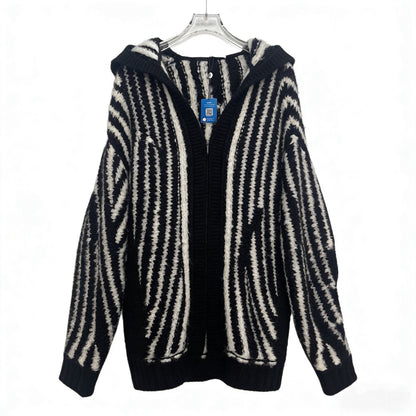 YSL Black White Striped Hooded Cardigan