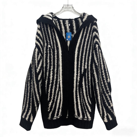 YSL Black White Striped Hooded Cardigan
