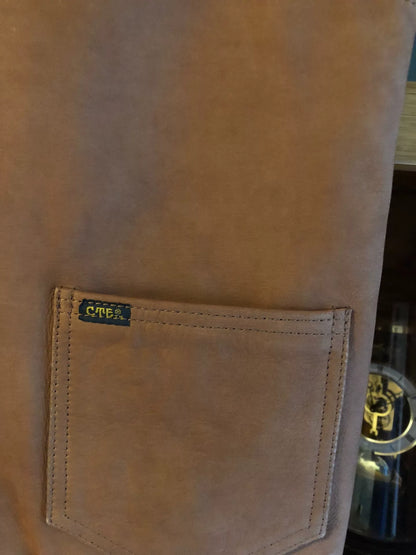 cootie leather utility vest in golden brown