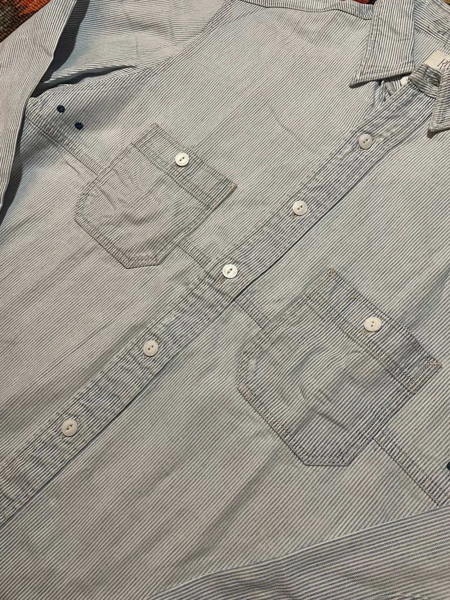 RRL Vintage White Gray Stripe Work Shirt