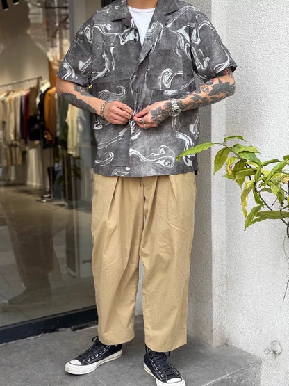 kuon suminagashi camp collar shirt