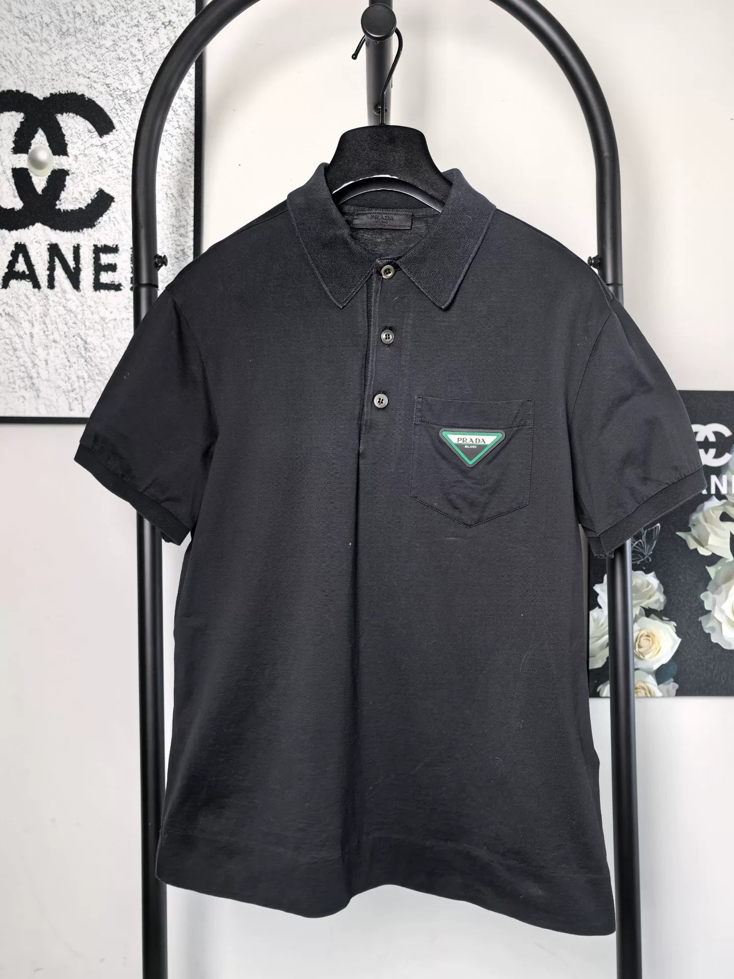 Prada Black Triangle Logo Polo Shirt