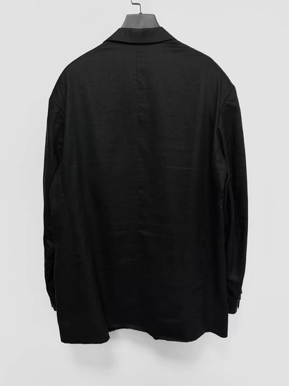 black linen jacket with floral embroidery