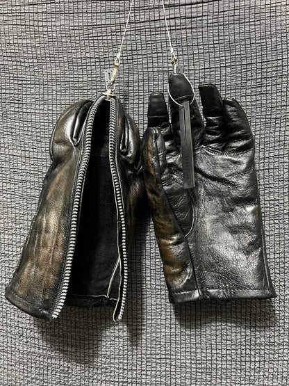 d hygen leather zip gloves with thumb opening