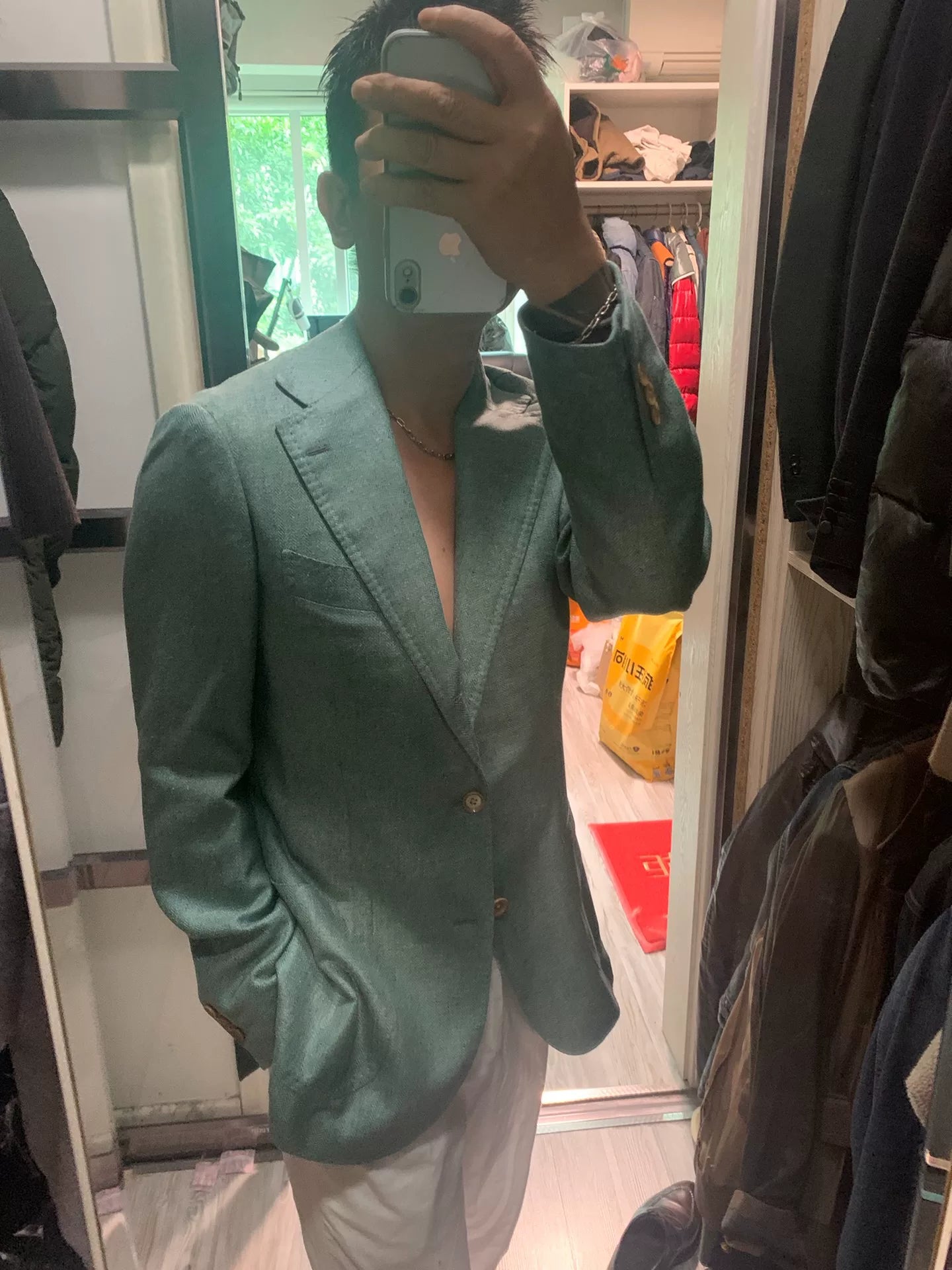 elegant light green silk suit jacket