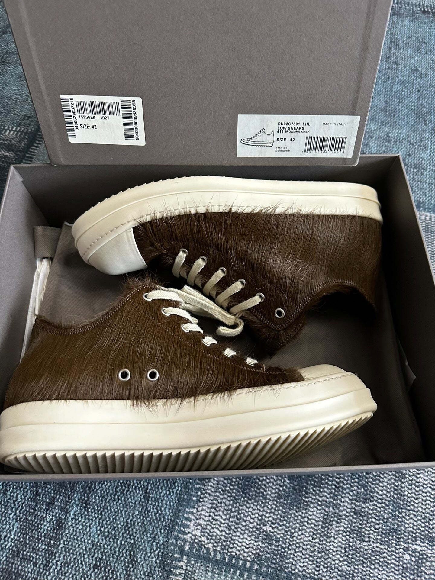 Rick Owens Main Line Brown Horsehair Low-Top 42
