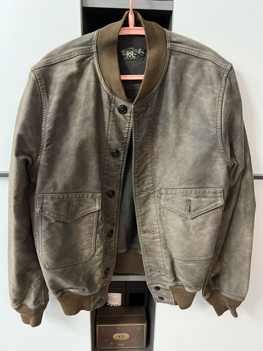 vintage rrl baseball jacket in gray