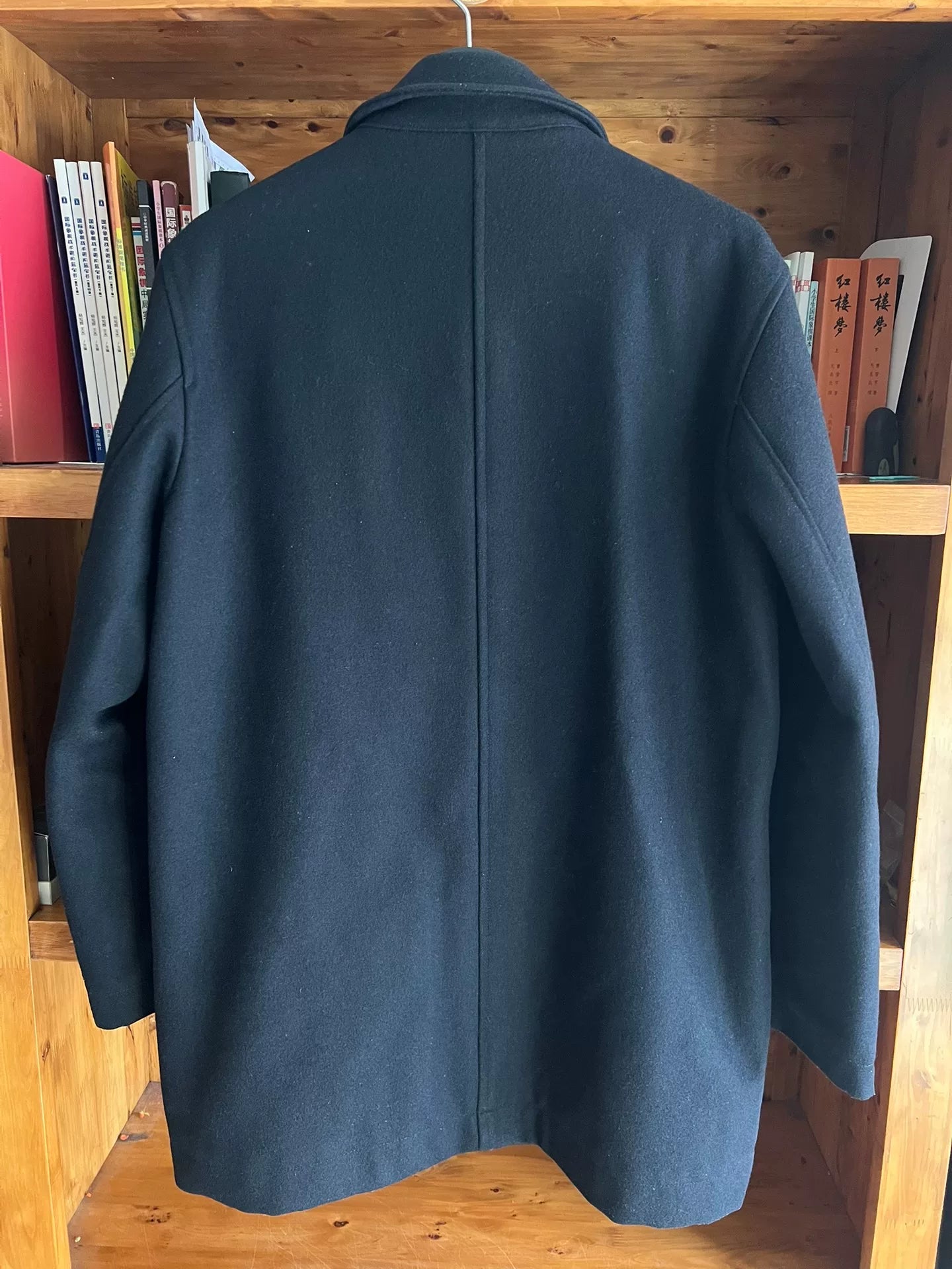 classic black melton wool double-breasted coat