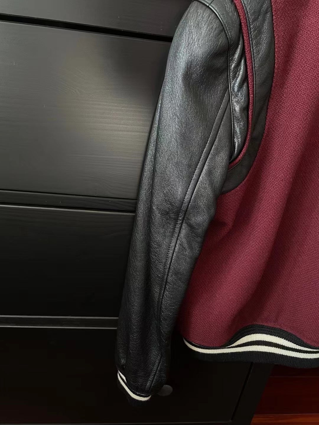 Saint Laurent Maroon Leather Sleeve Varsity Jacket