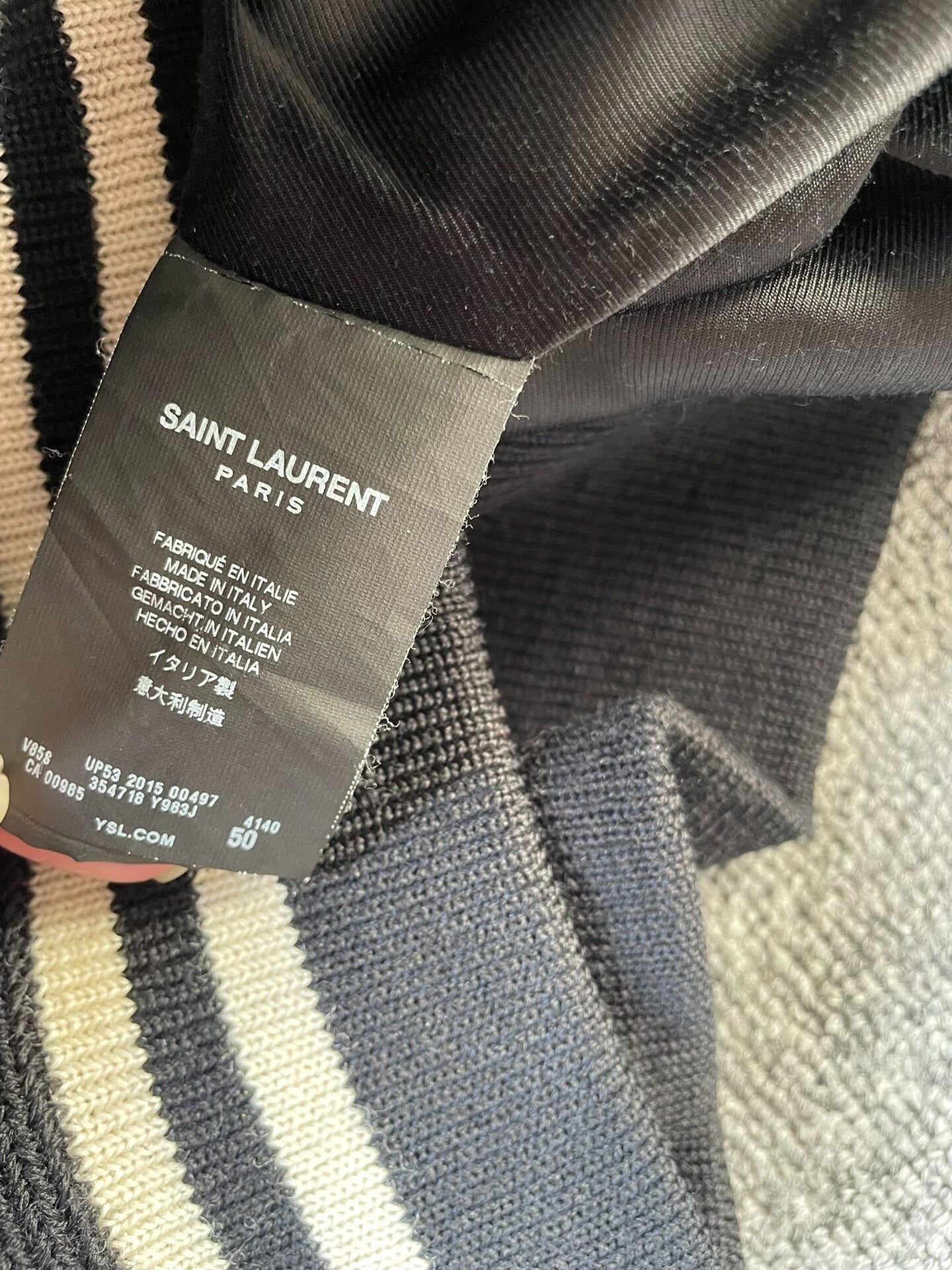 Saint Laurent Navy Wool Leather Sleeve Jacket