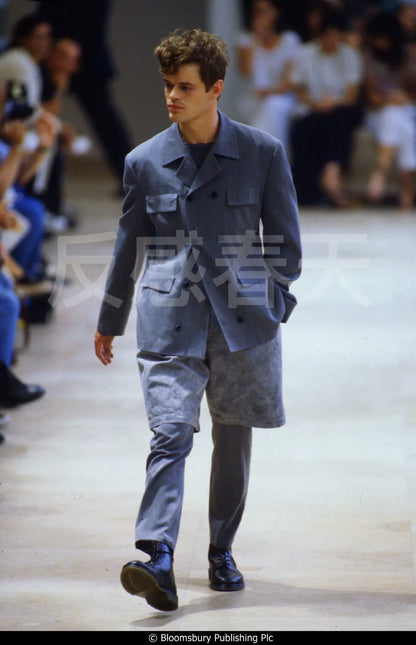 double-breasted concrete gray jacket