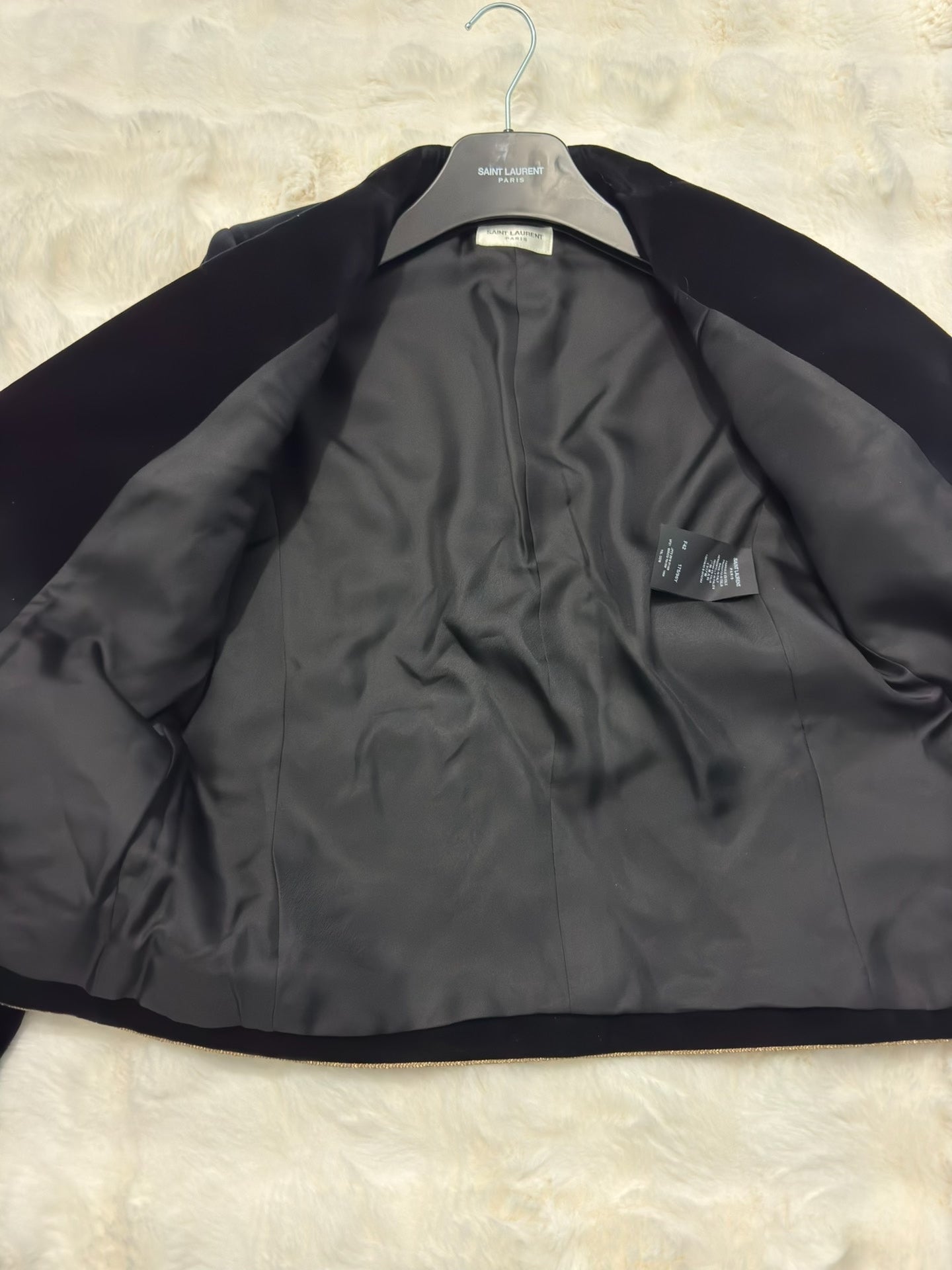 Saint Laurent Black Velvet Gold Trim Blazer