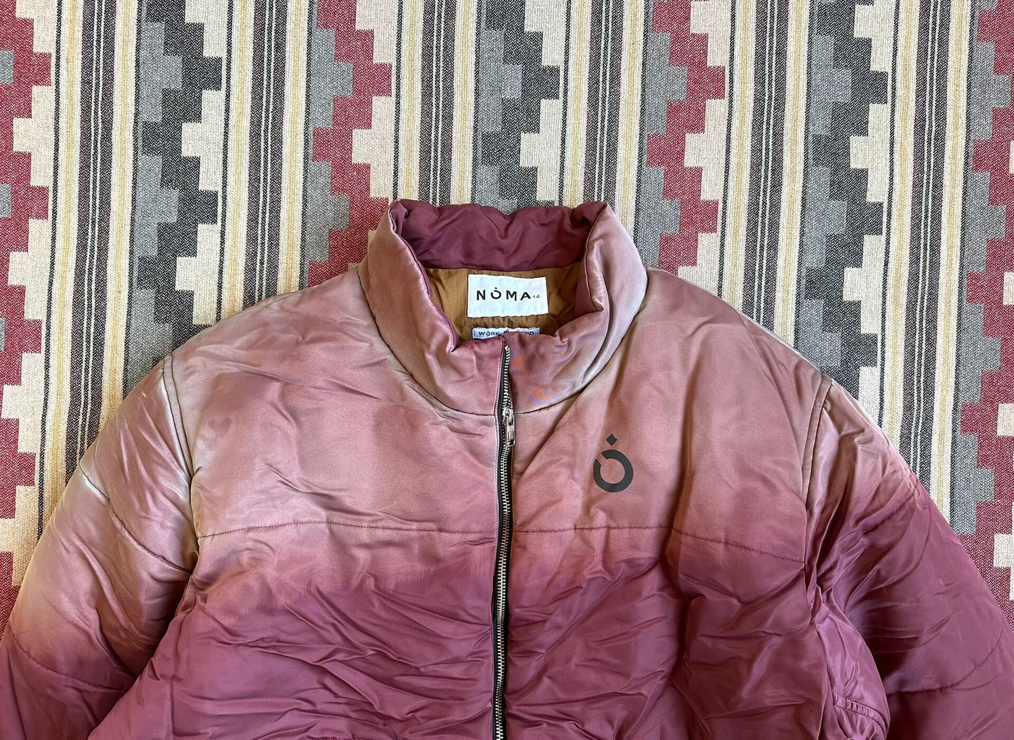 hand dyed puffer jacket in warm tones
