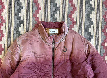 hand dyed puffer jacket in warm tones