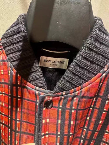 Saint Laurent Red Black Plaid Satin Jacket