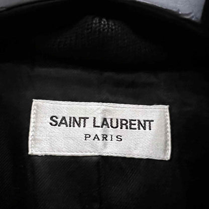 Saint Laurent Dark Blue Leather Sleeve Jacket