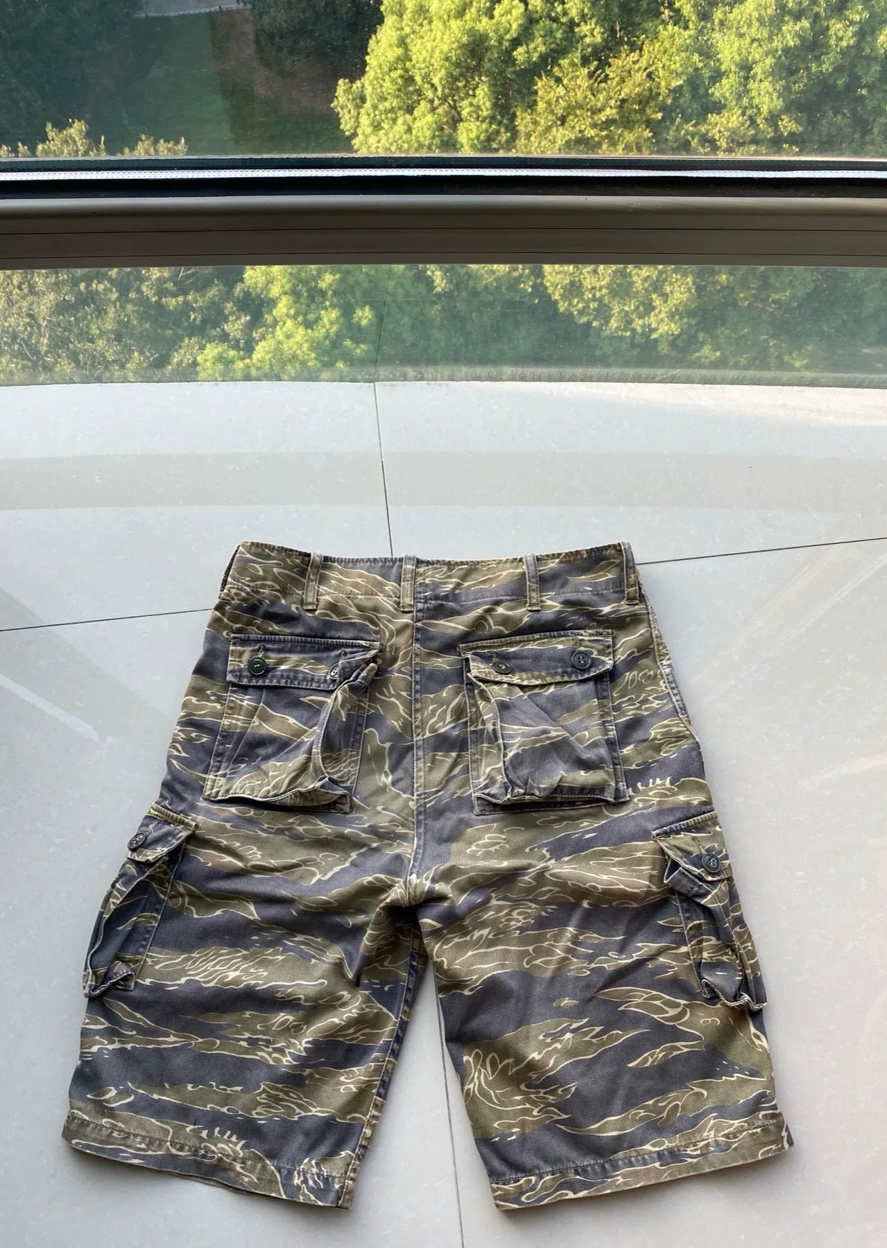tiger camouflage shorts in army green