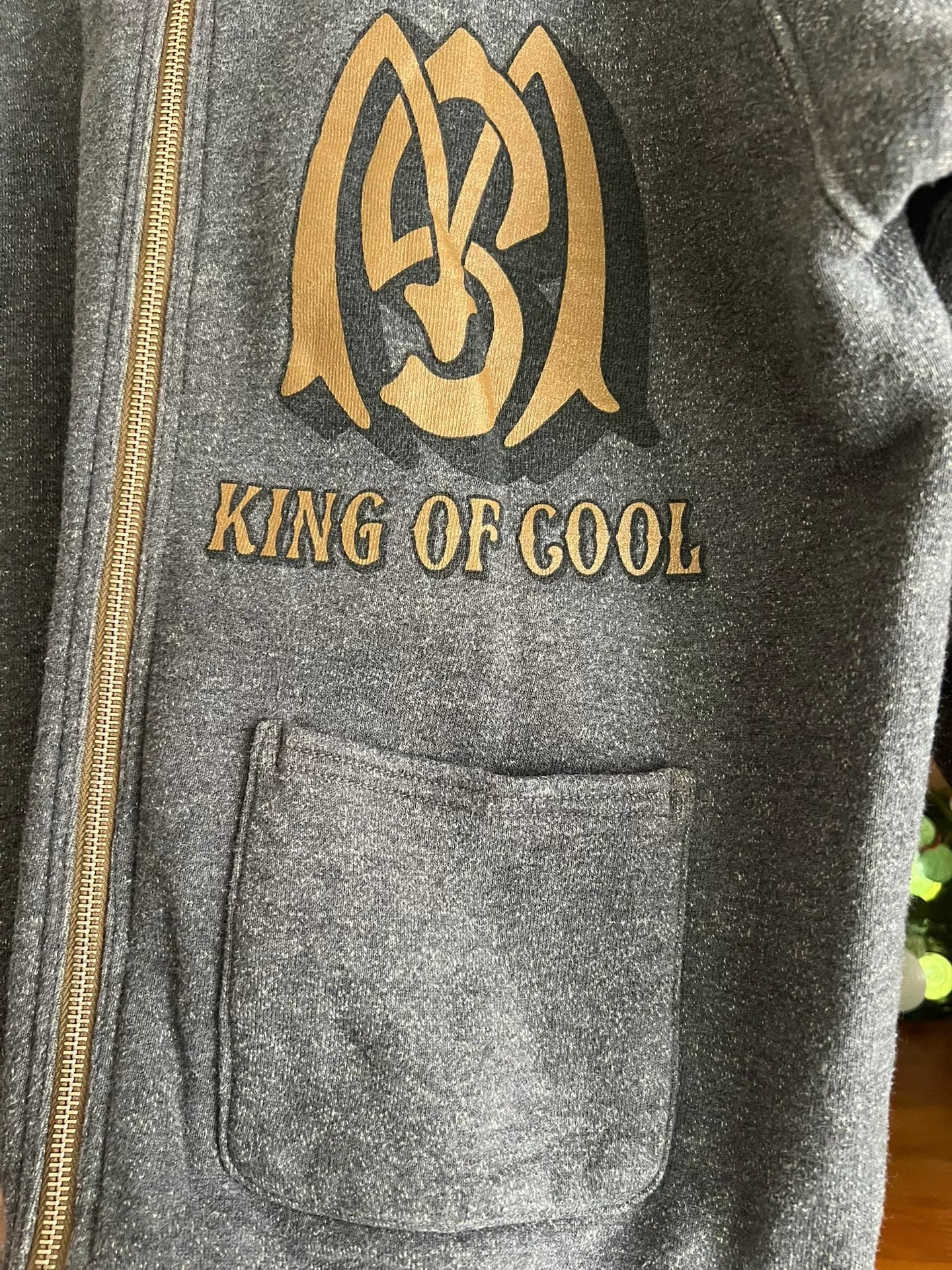 vintage gray zip-up sweatshirt with gold print