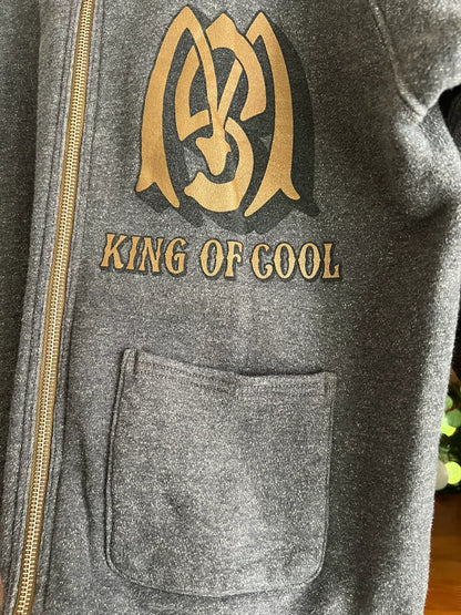 vintage gray zip-up sweatshirt with gold print