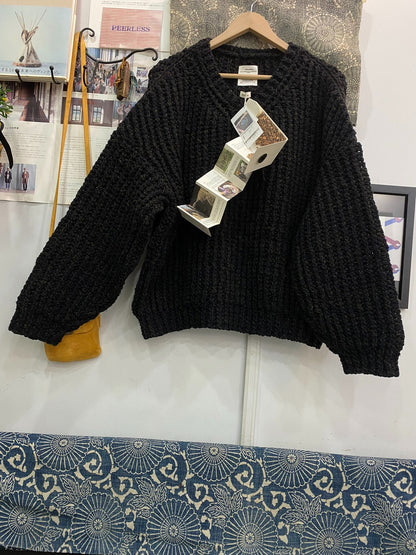 visvim amplus crew hand-knit black sweater