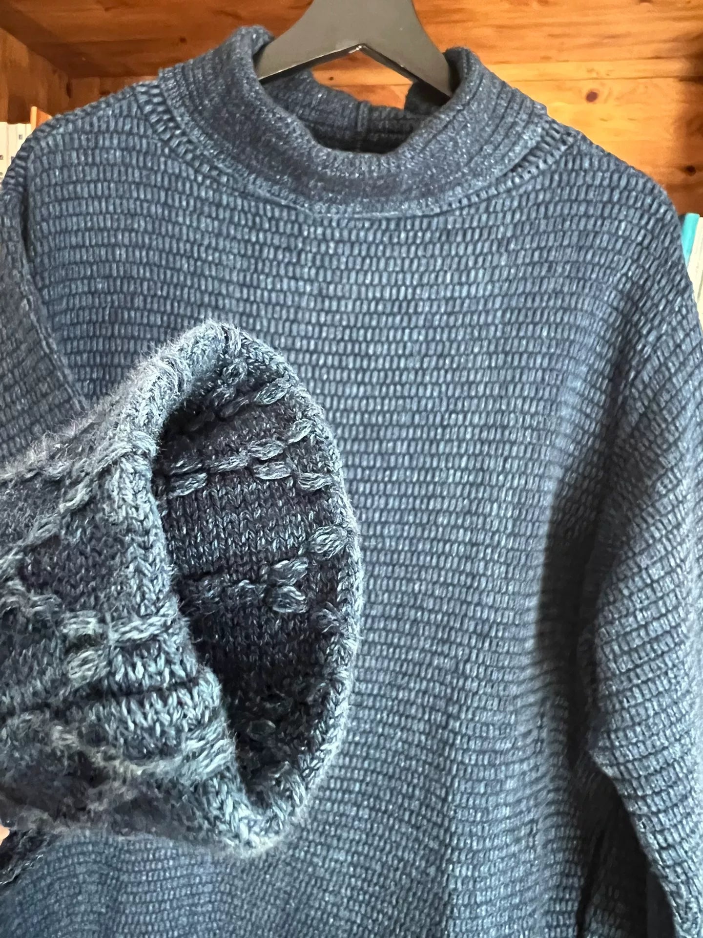 porter classic blue knit high-neck sweatshirt