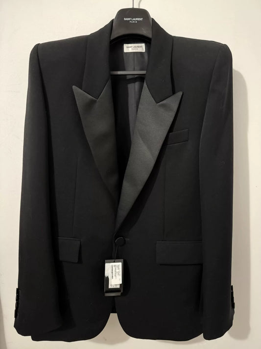 Saint Laurent Black Satin Smoking Jacket
