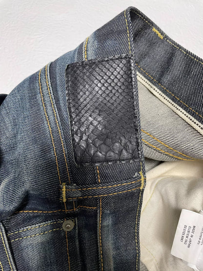 visvim non-washed snake skin denim pants