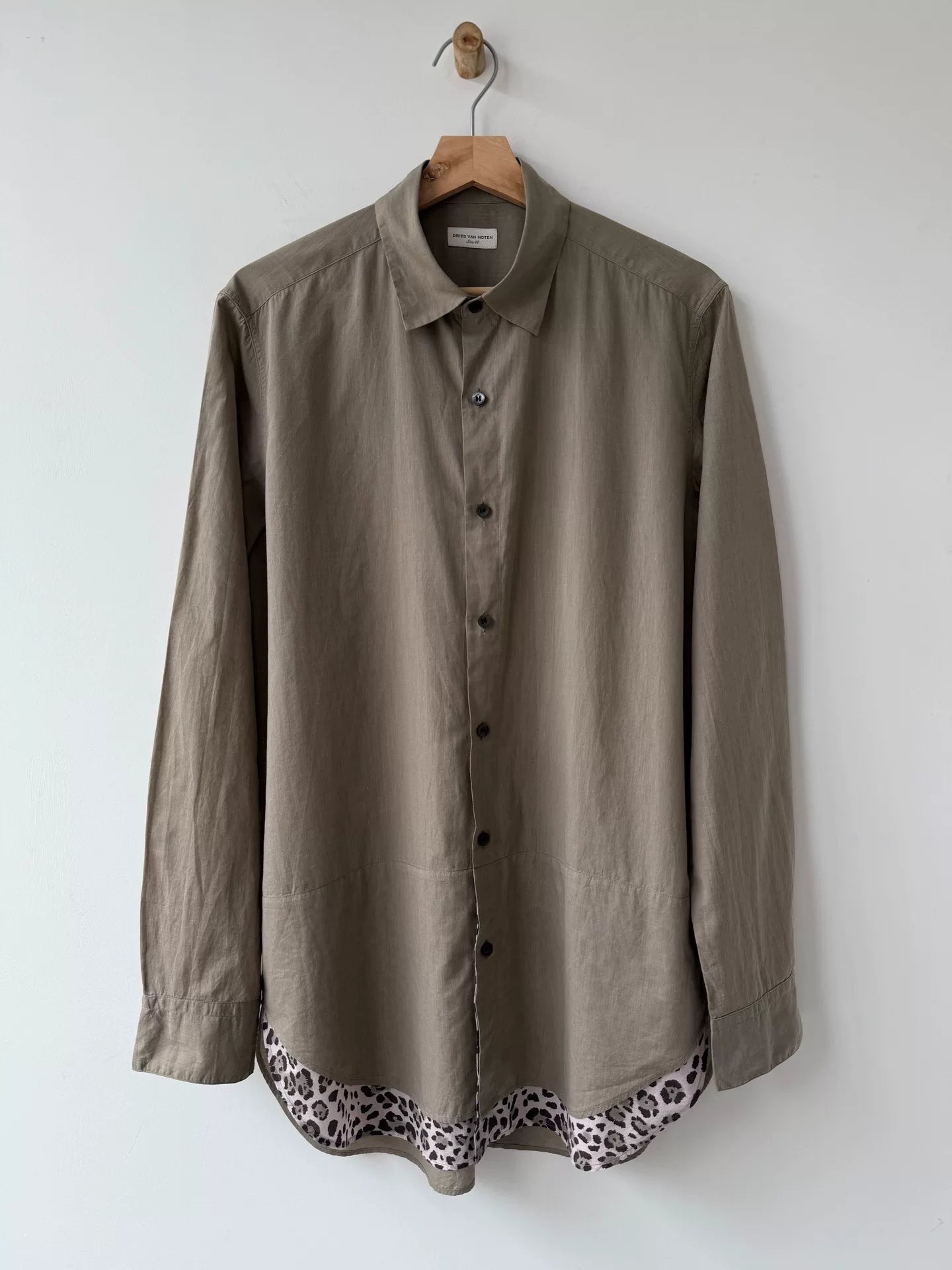 drapes van noten moss green button-up shirt