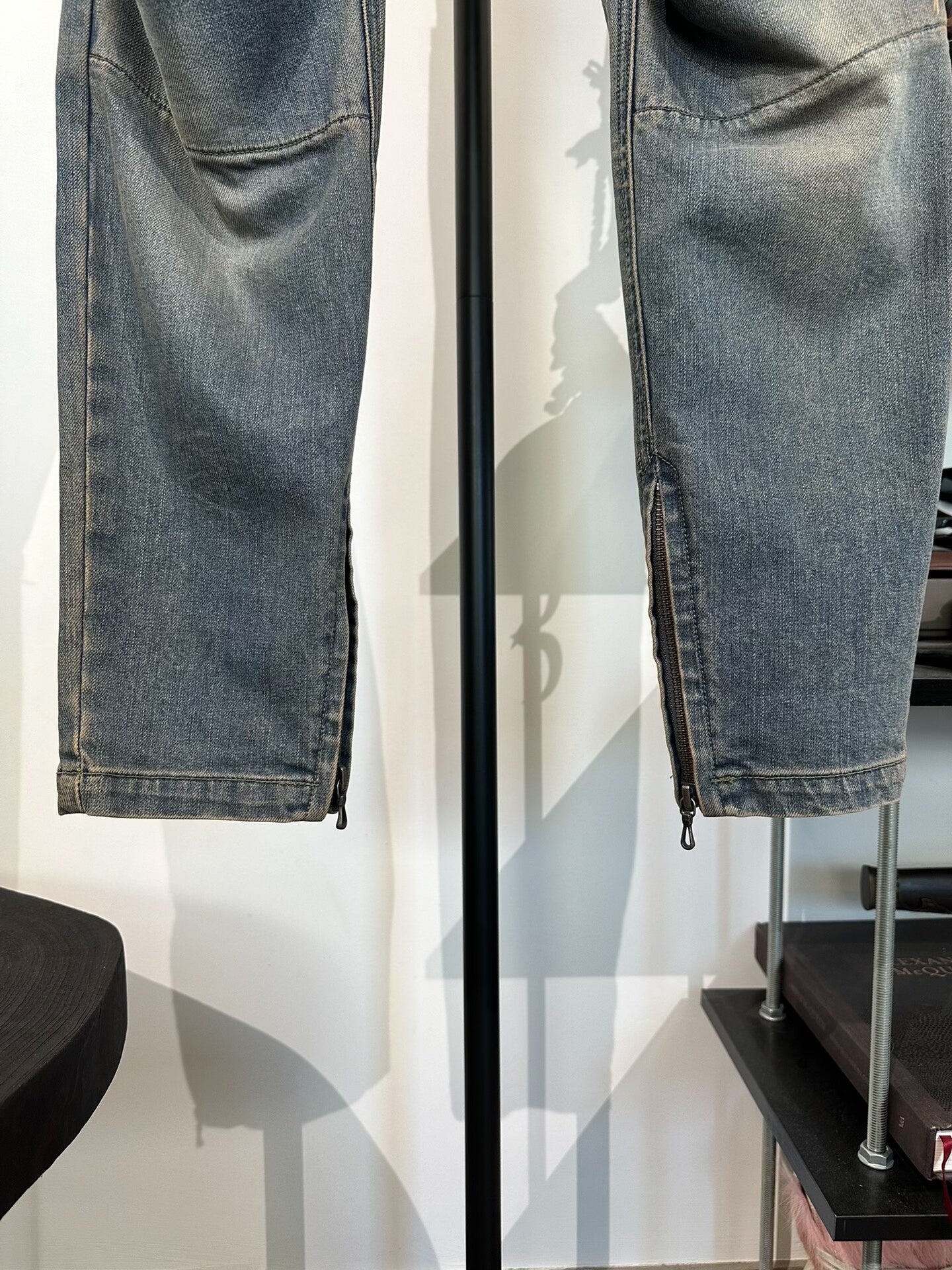 Julius_7 Double Knee Distressed Washed Jeans
