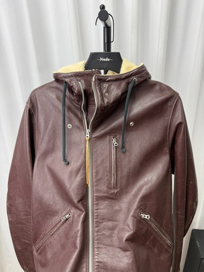 undercover leather jacket with hood