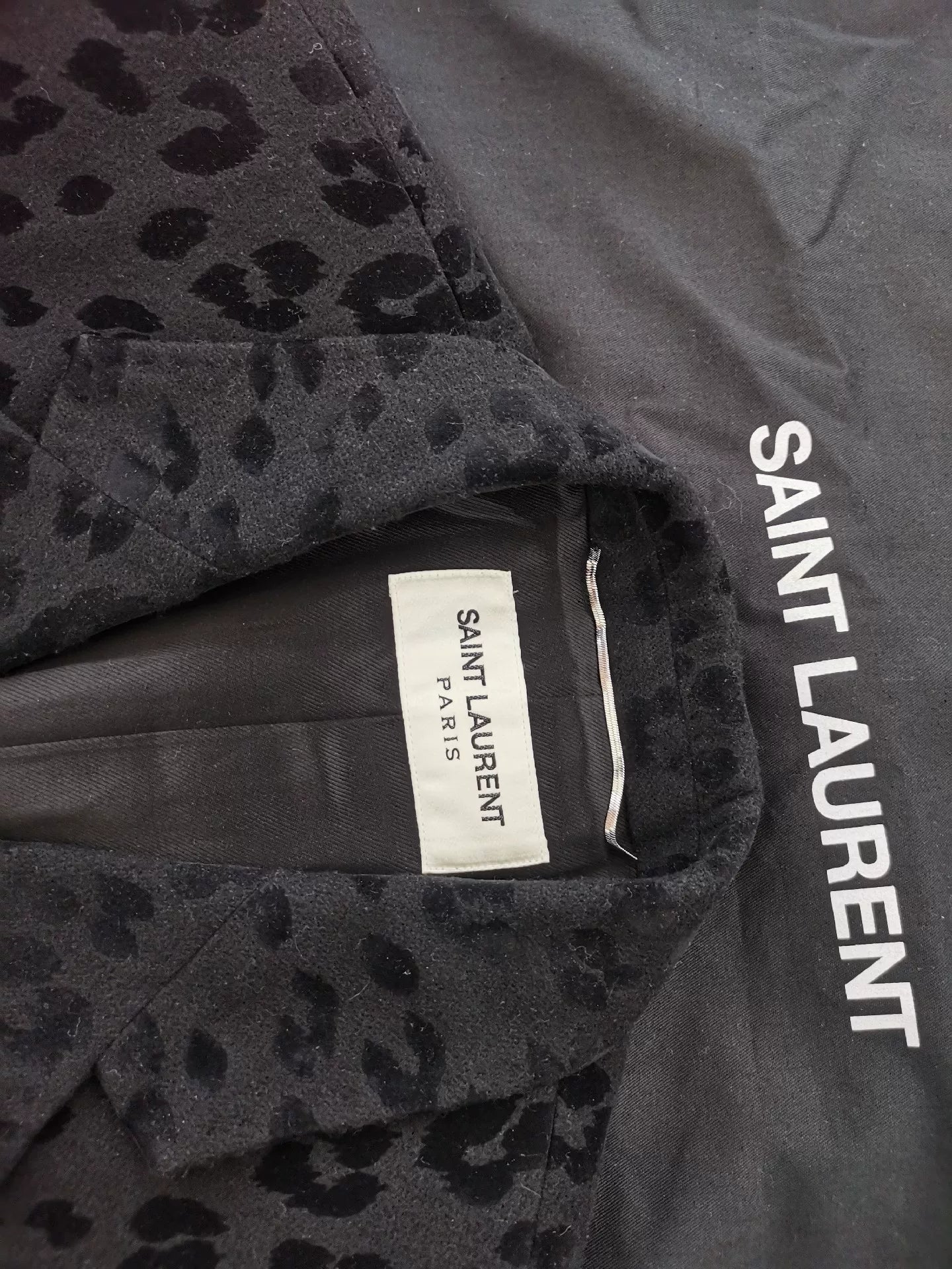 Saint Laurent Gray Leopard Print Coat
