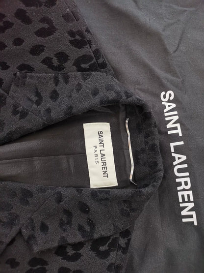 Saint Laurent Gray Leopard Print Coat