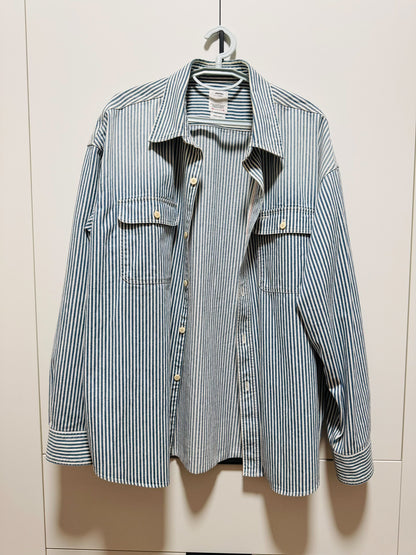VISVIM Hickory DMGD Striped Denim Shirt