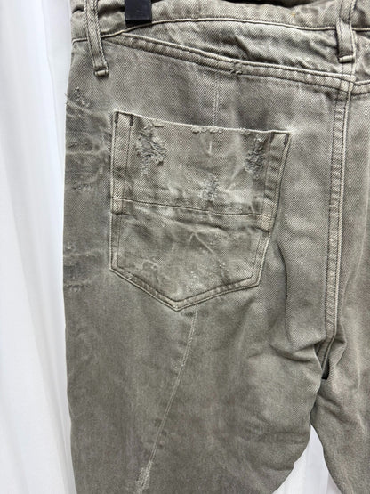 Gray Slim Pants with Distressed Detailing