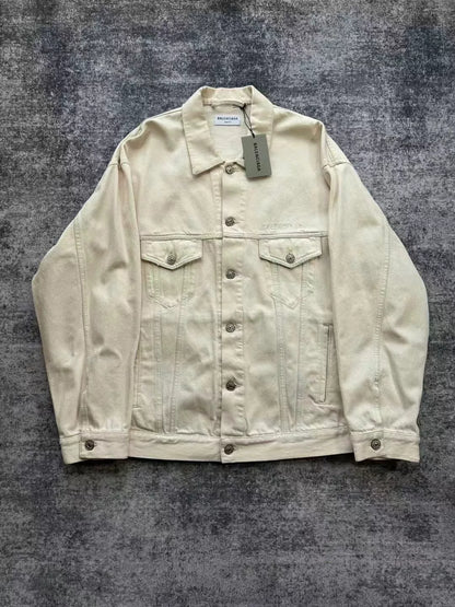 balenciaga beige distressed denim jacket