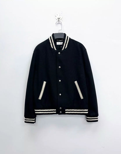 Saint Laurent Black Striped Wool Baseball Jacket