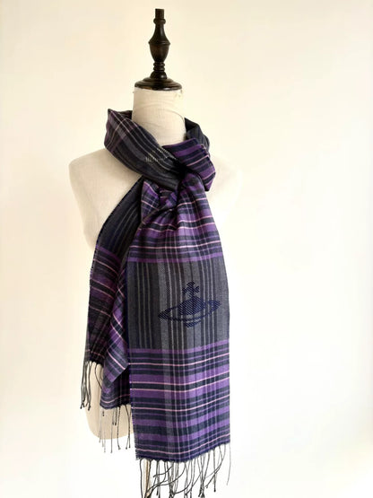 Vivienne Westwood Purple-Gray Plaid Saturn Scarf
