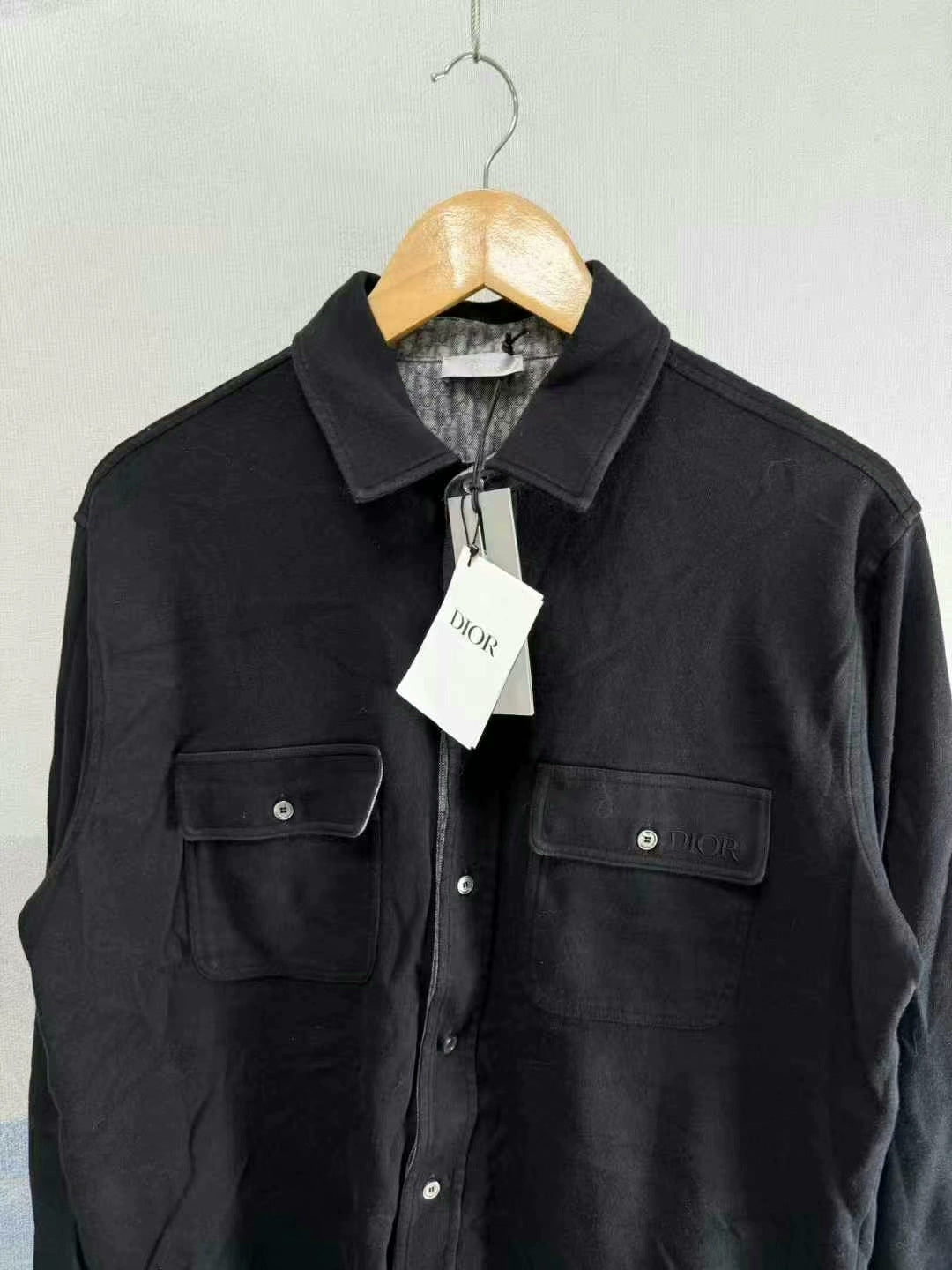 black pocket embroidery wool shirt by Dior